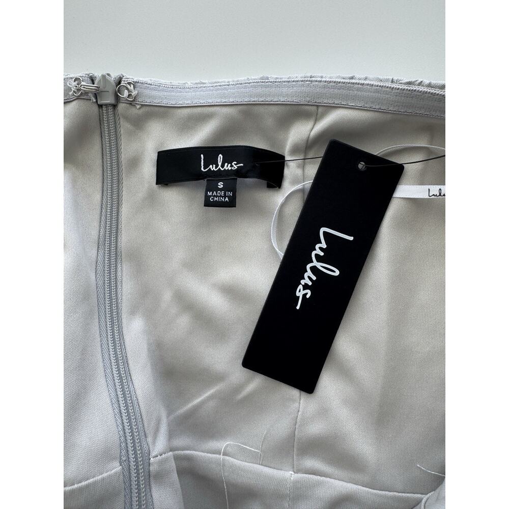 NWT Lulus Party Poise Textured Strapless Bodycon Mini Dress in Silver Size S - Picture 7 of 11